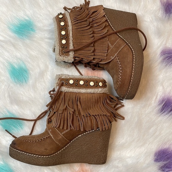 SAM EDELMAN KEMPER FRINGE SUEDE LEATHER ANKLE BOOTIES BOOTS WOMENS 6 - Picture 3 of 8